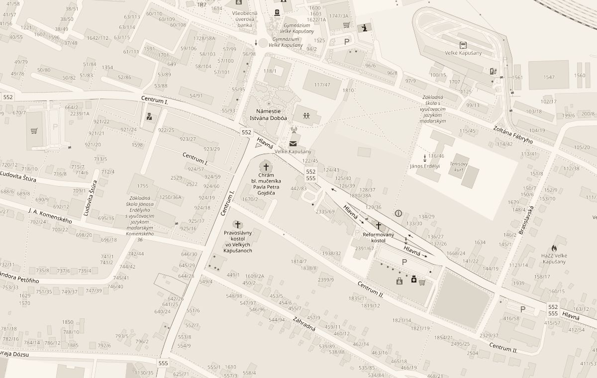 Mapa okolia predajne na Hlavnej 83 vo Veľkých Kapušanoch, pri gréckokatolíckom chráme